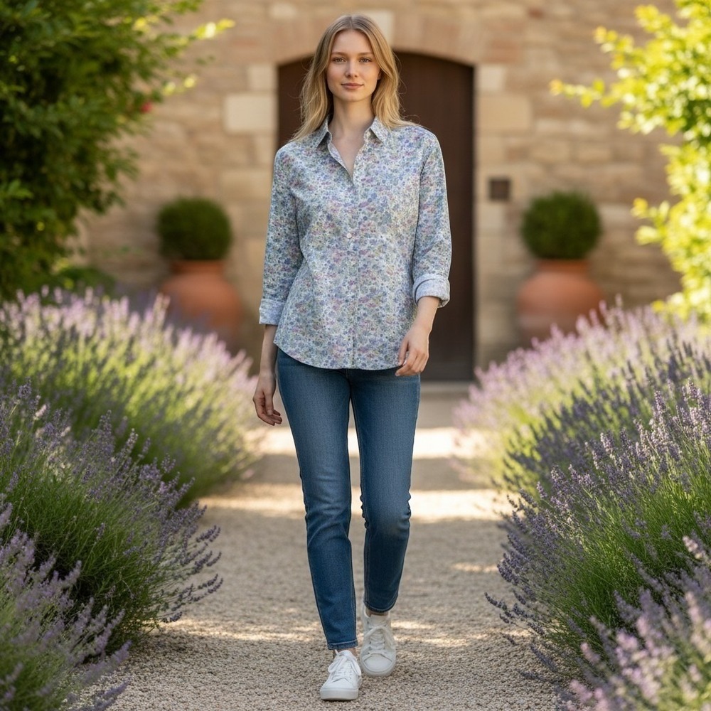 Brooks Brothers Women XS Floral Cotton Button Down Shirt Blue Purple Long Sleeve